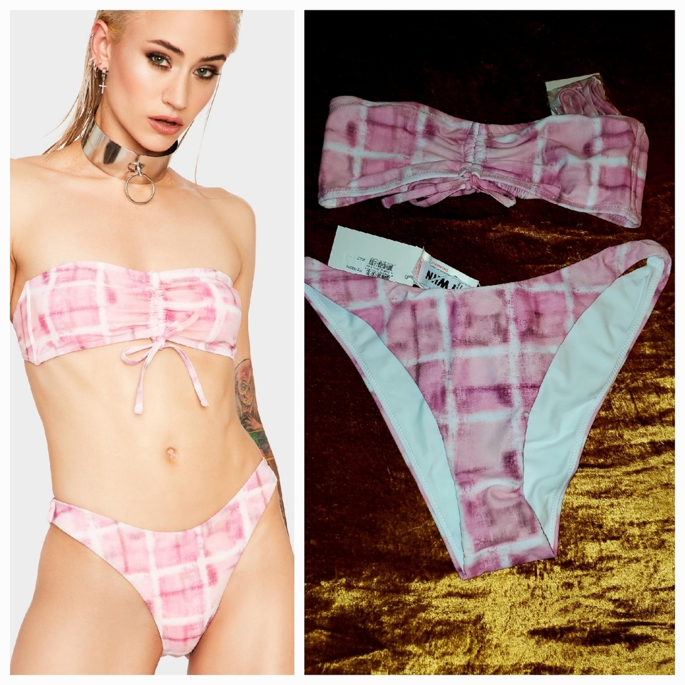Twiin No Doubt Pink Plaid Bikini Set